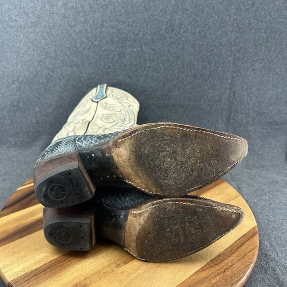 Tony Lama Boots 1466 Sz 10M Gray/Blue and Tan Snake Skin Embroidered - Picture 10 of 11